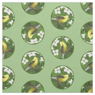 Tissu Goldfinch dans Dogwood Blossoms Oiseaux originaux