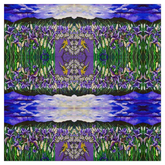 Tissu Goldfinch dans Iris Fields (Échantillon)