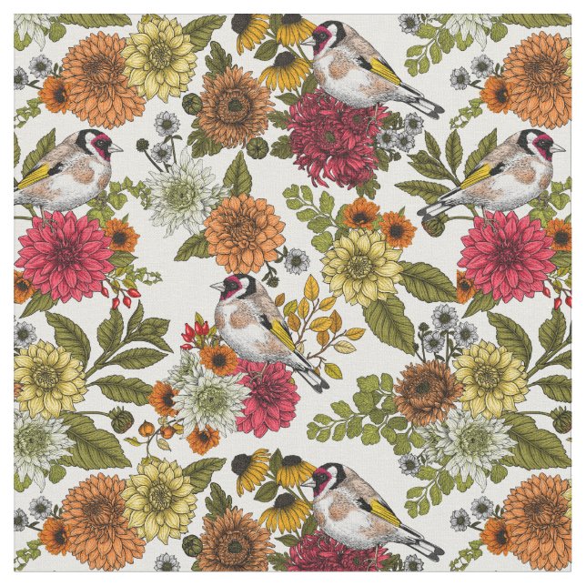 Tissu Goldfinches dans le jardin (Fermer)