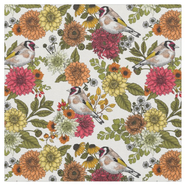Tissu Goldfinches dans le jardin (Fermer)