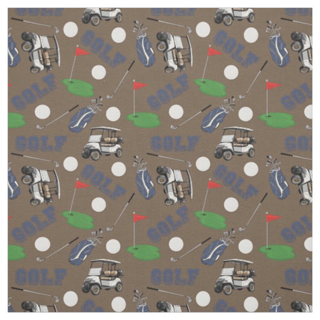 Tissu Gone Golfing sur Brown (Échantillon)