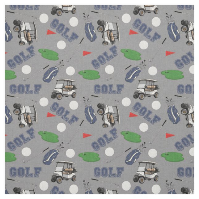 Tissu Gone Golfing sur Grey (Échantillon)
