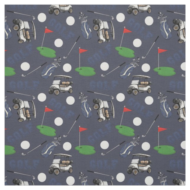 Tissu Gone Golfing sur Grey-Blue (Échantillon)