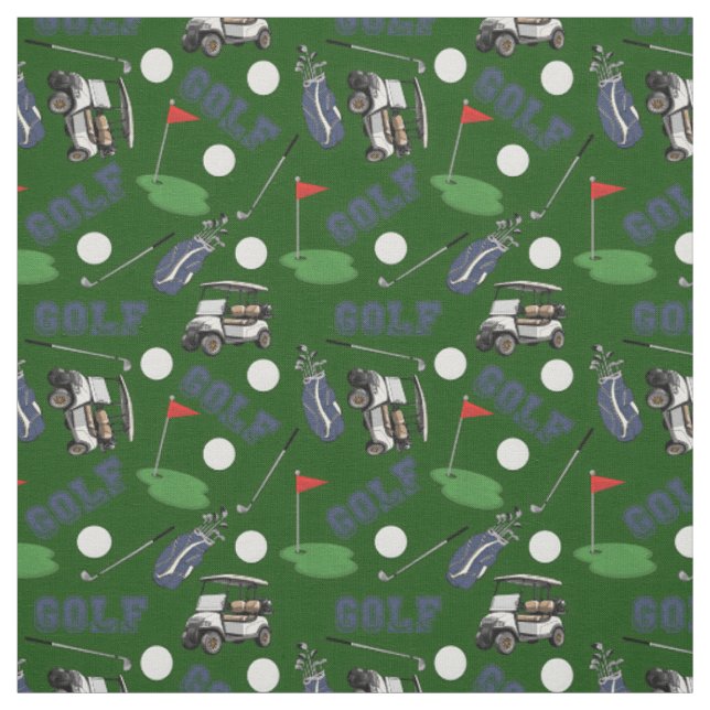 Tissu Gone Golfing sur Hunter Green (Échantillon)