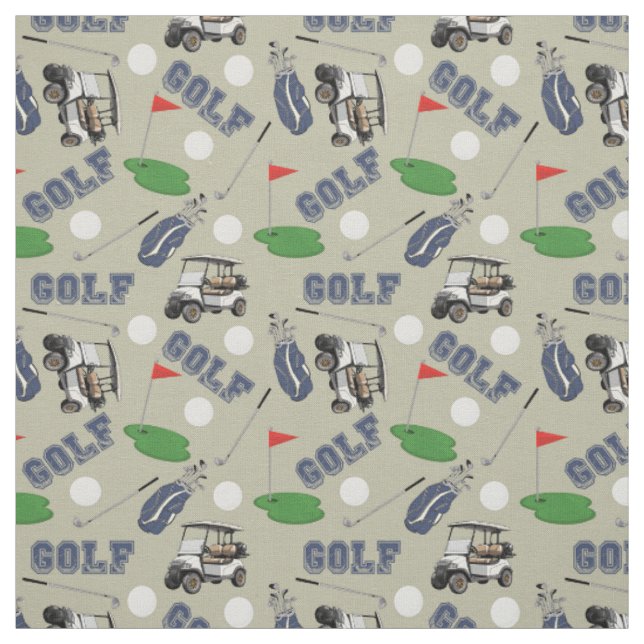 Tissu Gone Golfing sur le beige (Échantillon)