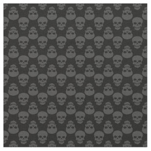 Tissu goth noir gris halloween crâne gris squelette