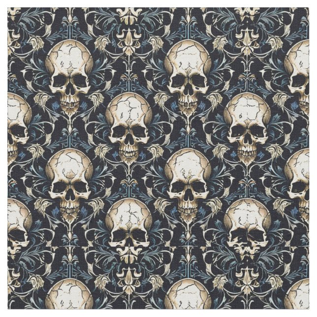 Tissu Goth Skuls avec Floral Bleu (Fermer)