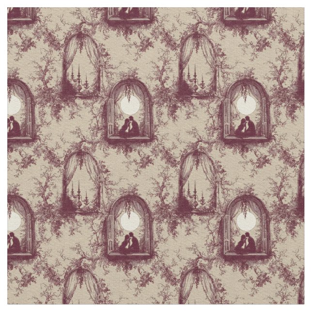 Tissu Gothic Love Valentine Burgundy Toile De Jouy  (Fermer)