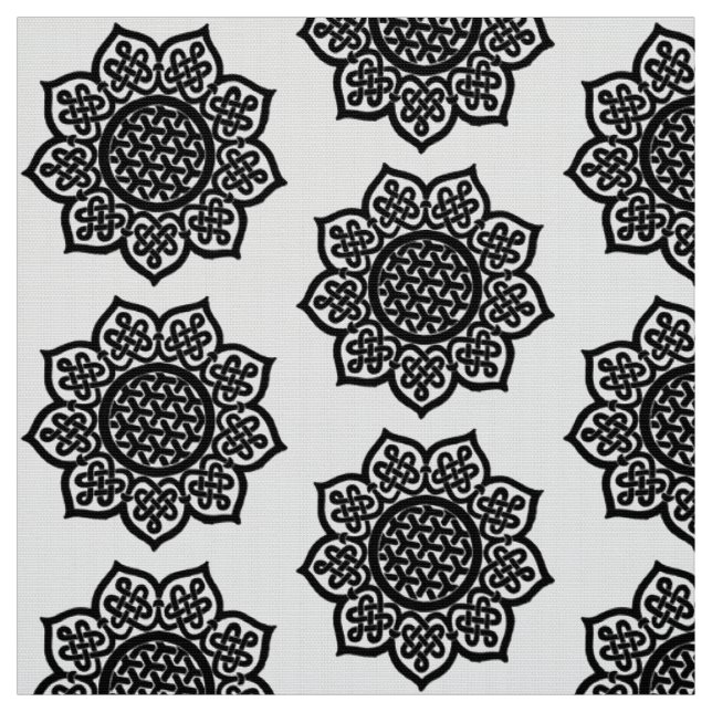 Tissu GOTHIC SOLEIL Noir Blanc Celtique noeuds (Échantillon)