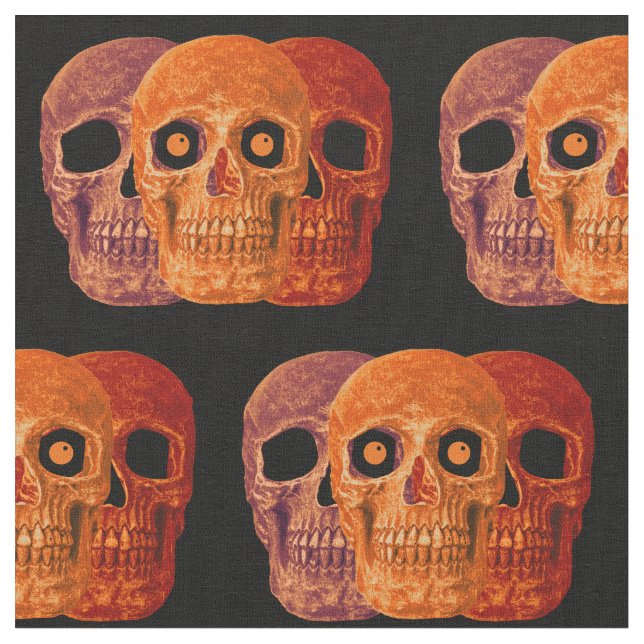 Tissu Gothique Crâne drôle Orange Halloween (Fermer)