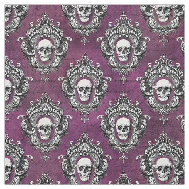 Tissu Gothique du crâne et du violet (Échantillon)