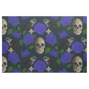 Tissu Gothique foncé Grungy Vins Roses Corbeau bleu crân