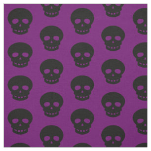 Tissu Gothique foncé Violet crâne noir Pois Motif
