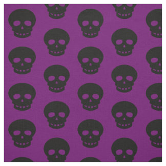 Tissu Gothique foncé Violet crâne noir Pois Motif