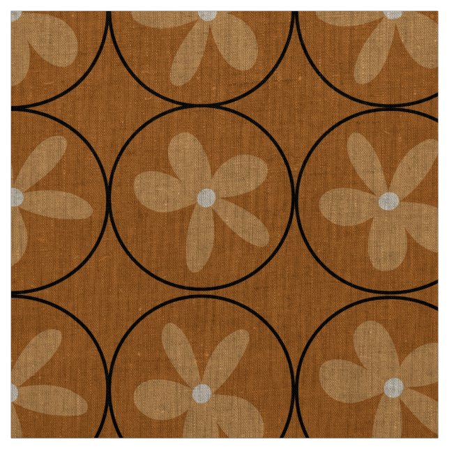 Tissu Grand Carreau Floral Chinois Moutarde - Lin Nature (Échantillon)