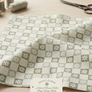 Tissu Grand damier marguerite vert clair lin naturel