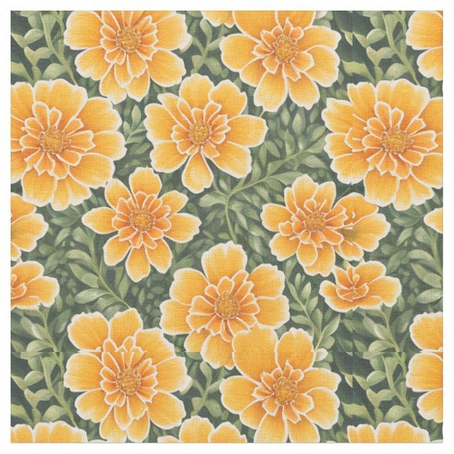 Tissu Grand Modèle Floral Fleurs Marigold (Fermer)