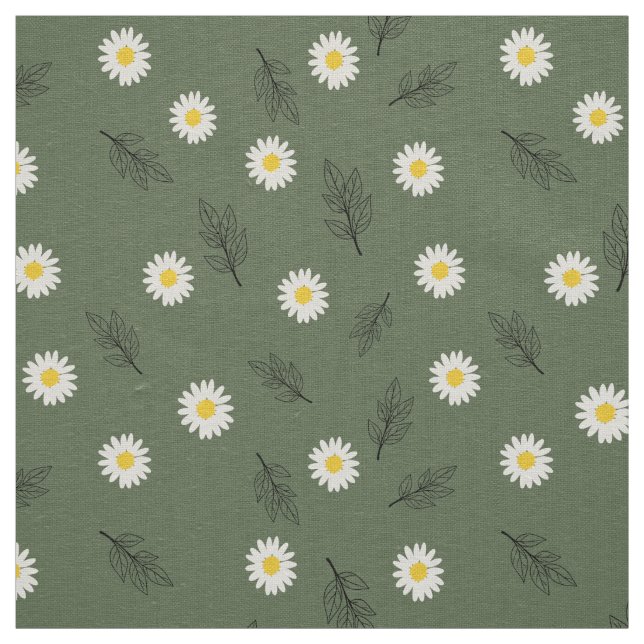 Tissu Grand motif de marguerite olive sur lin ivre - Tis (Échantillon)