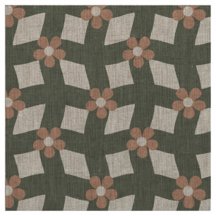 Tissu Grand motif floral abstrait olive - Lin naturel