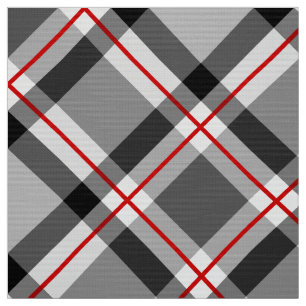Tissu Grand plaid à balais, noir, blanc, gris et rouge