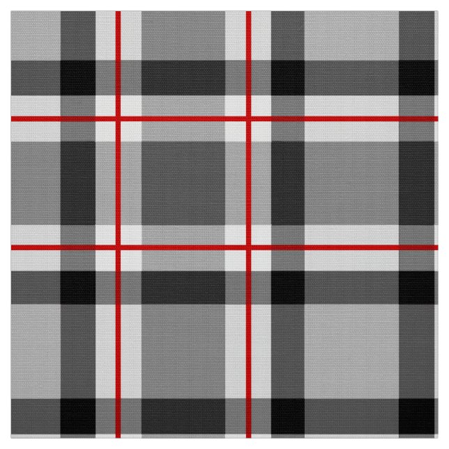 Tissu Grand plaid moderne, noir, blanc, gris et rouge (Échantillon)