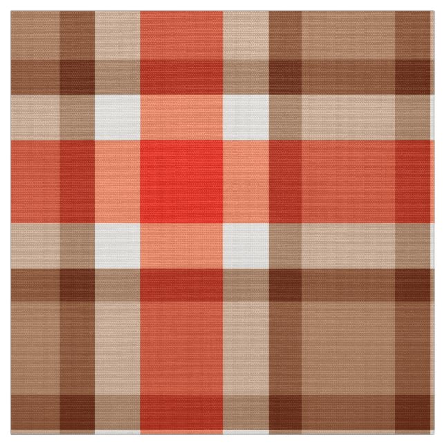 Tissu Grand plaid moderne, orange de corail, brun et Tan (Échantillon)