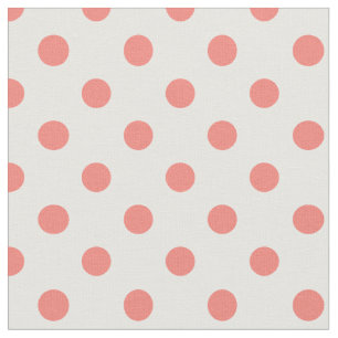Tissu Grand pois - rose de corail sur le blanc