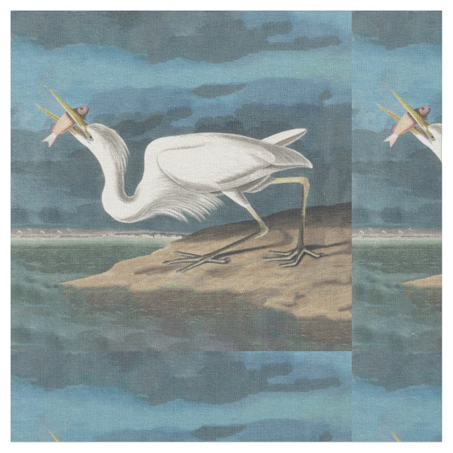 Tissu Grande Aigrette d'Audubon : Oiseau côtier vintage (Fermer)