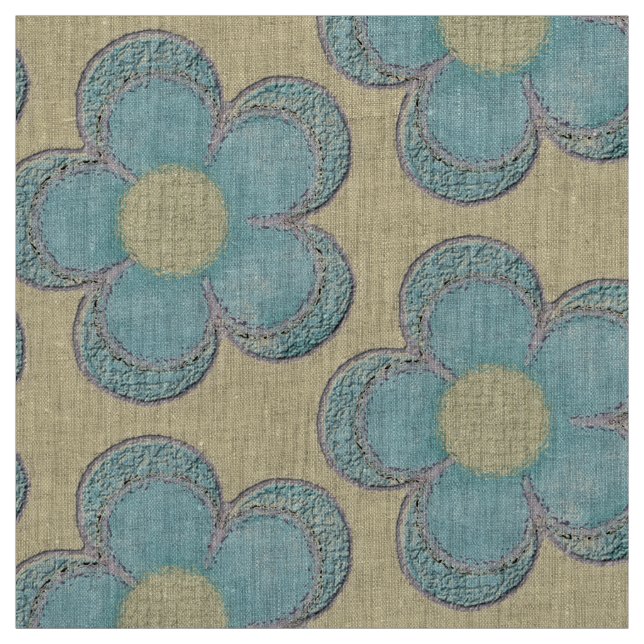 Tissu Grandes fleurs texturées (jaune/turquoise) (Échantillon)