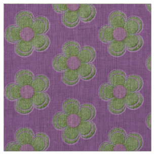 Tissu Grandes fleurs texturées vertes et violettes