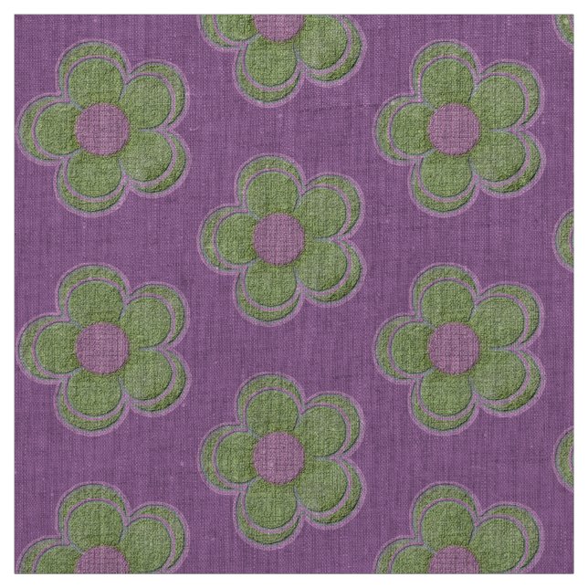 Tissu Grandes fleurs texturées vertes et violettes (Échantillon)