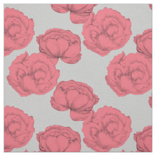 Tissu Grandes pivoines Romantique rose gris Motif Floral
