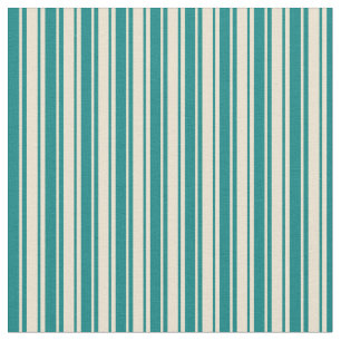 Tissu Grandes rayures beige et Turquoise