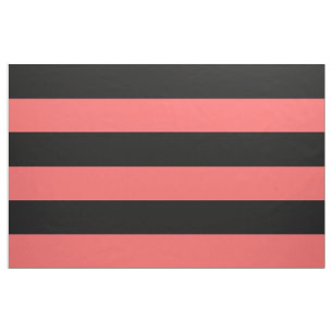 Tissu Grandes rayures noires et coralliennes