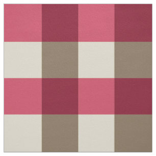 Tissu Grands contrôle, Bourgogne, crème et taupe de