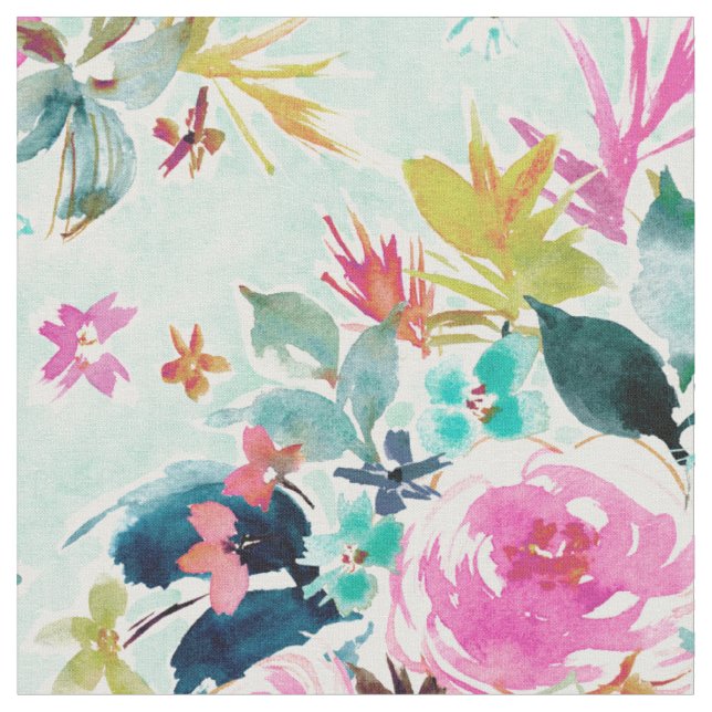Tissu GRANDS RÊVES Mint Pink Floral (Fermer)