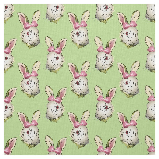Tissu Graphique de lapin de Pâques avec cabot rose (Échantillon)