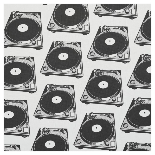 Tissu Graphique de Tourne-disque rétro en noir (Échantillon)