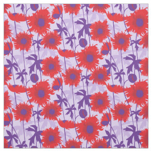 Tissu graphique floral pourpre rouge de pavots en