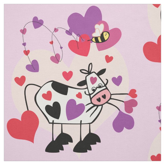 Tissu Graphique Motif de la vache mûre aux coeurs (Échantillon)