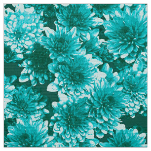 Tissu Graphisme moderne Dahlia Motif, Turquoise et Aqua