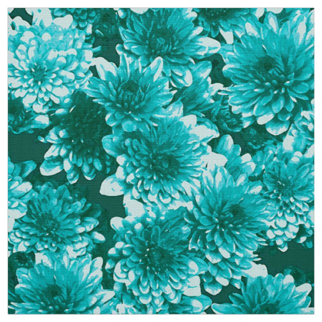 Tissu Graphisme moderne Dahlia Motif, Turquoise et Aqua (Échantillon)