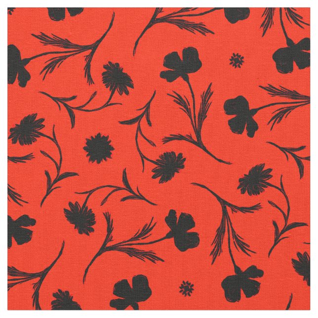 Tissu Gras Rouge Noir Liberté Motif Floral Classic Chic (Fermer)