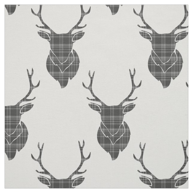 Tissu Gray Tartan Tête de la barre Antler Russe Motif (Échantillon)