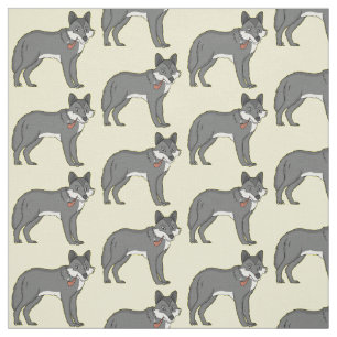 Tissu Gray wolf with pipe cartoon