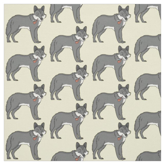 Tissu Gray wolf with pipe cartoon (Échantillon)