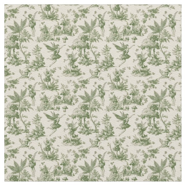 Tissu Green Forest fairies Toile de Jouy Pattern (Fermer)