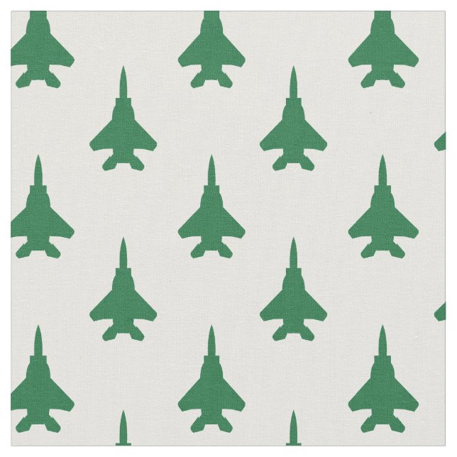 Tissu Green on White Strike Eagle Fighter Jet Motif (Fermer)