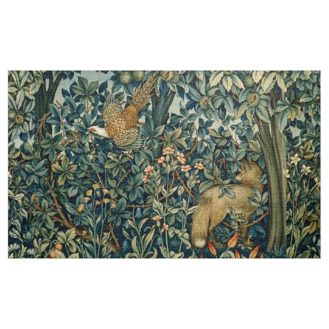 Tissu GREENERY, FOREST ANIMALS Pheasant, Fox, Green Flor (Yard)