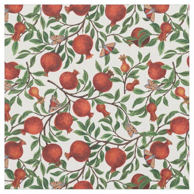 Tissu Grenades et papillons Bella sur blanc (Fermer)